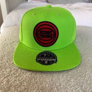 Mitchell & Ness Detroit Pistons Lime Green Fitted Hat | Size 7 1/4